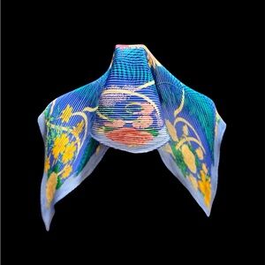 Vintage Hermes Floral  Blue Silk Scarf